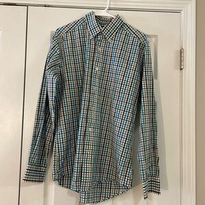 Southern Tide Classic Fit Button Down M. Like new. Tan, white, teal plaid